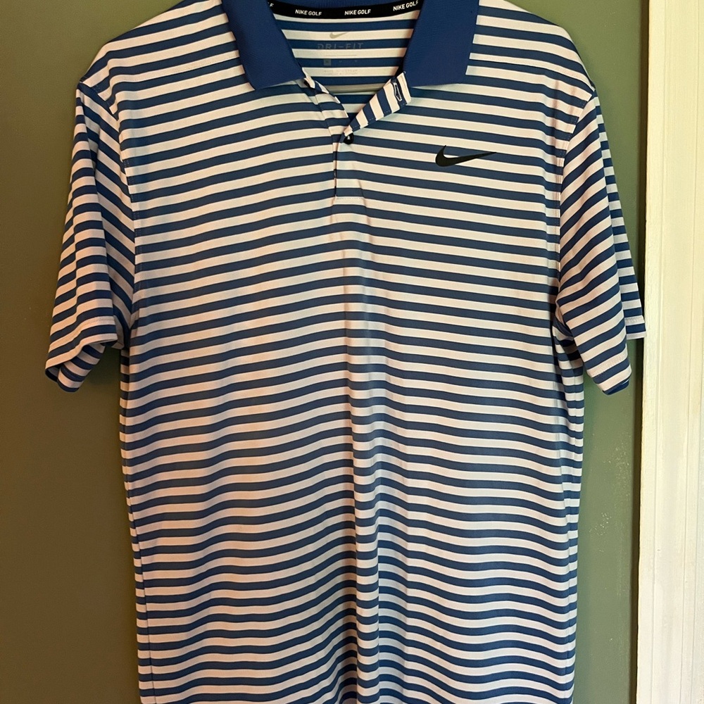 Nike Men's Navy and White Striped Polo